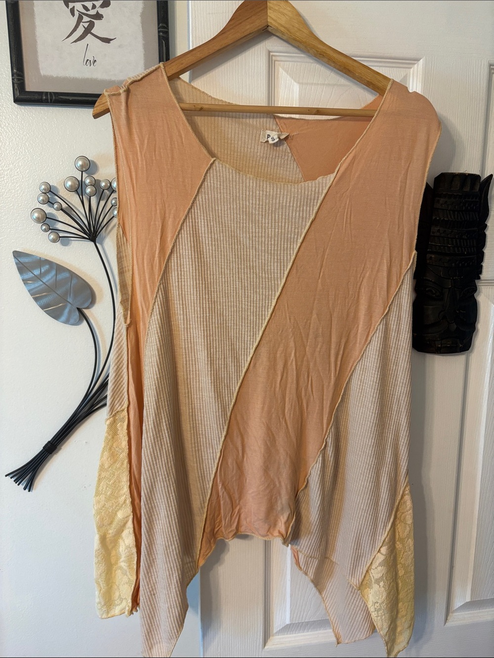 POL Women's Patchwork Tank Top - Peach, Beige & Cream